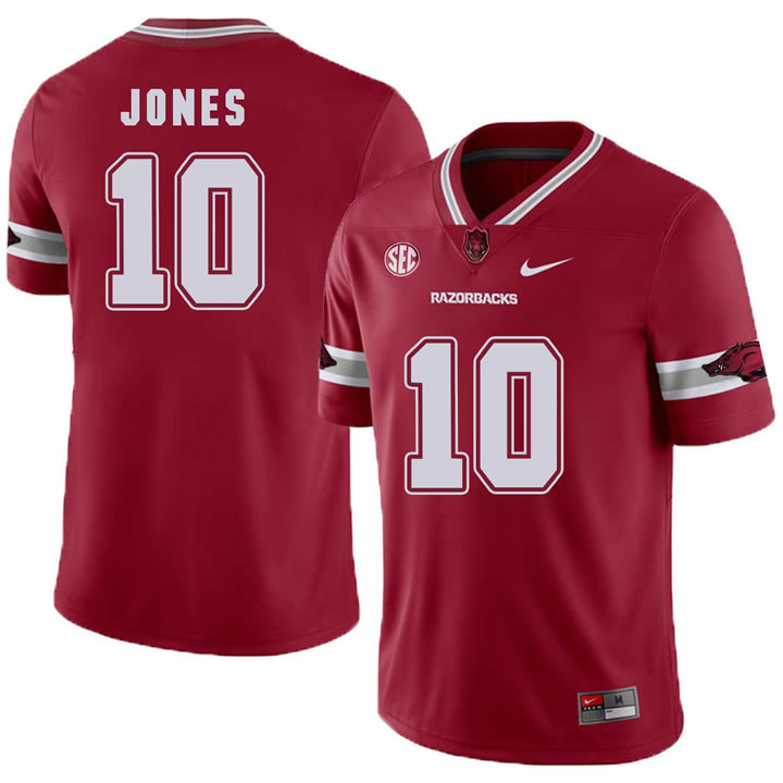 Arkansas Razorbacks #10 Jordan Jones Red College Football Jersey